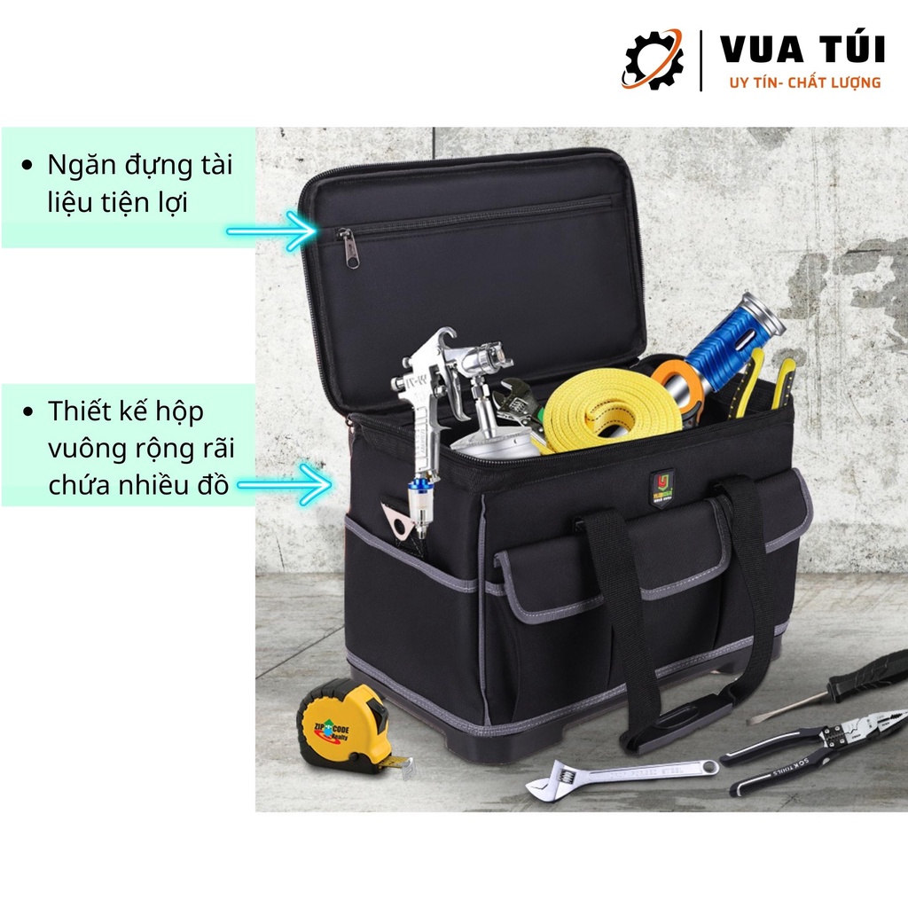 Túi đựng đồ nghề dụng cụ sửa chữa chống nước nắp vuông, túi đồ nghề đế nhựa VUATUI