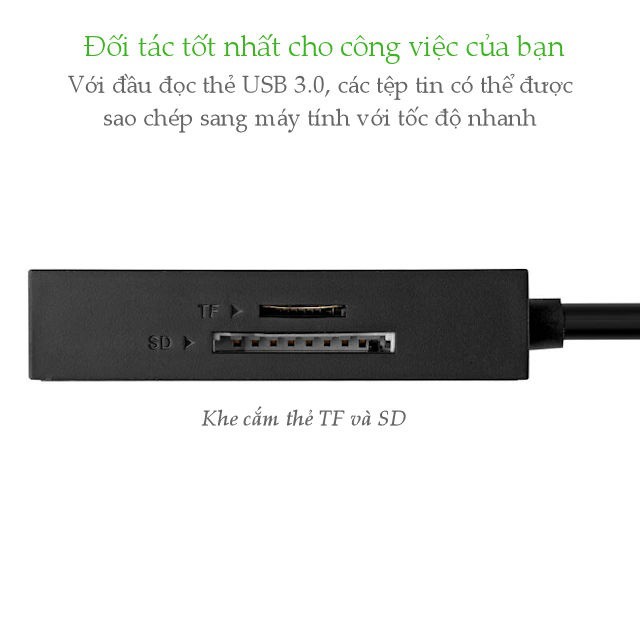 Đầu đọc thẻ USB 3.0 hỗ trợ thẻ TF/SD/CF/MS dài 0.5-1.5m UGREEN CR125