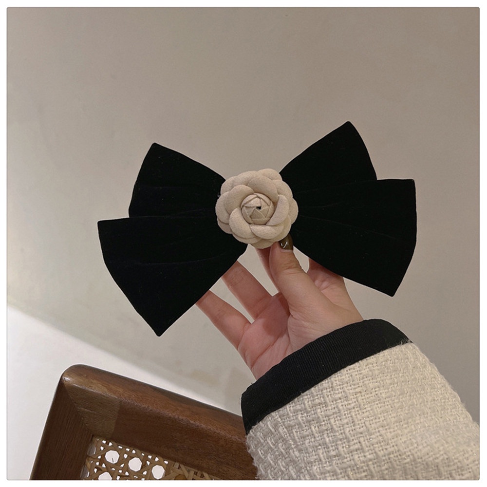 Kẹp tóc nơ bằng nhung màu đen phong cách vintage thời trang