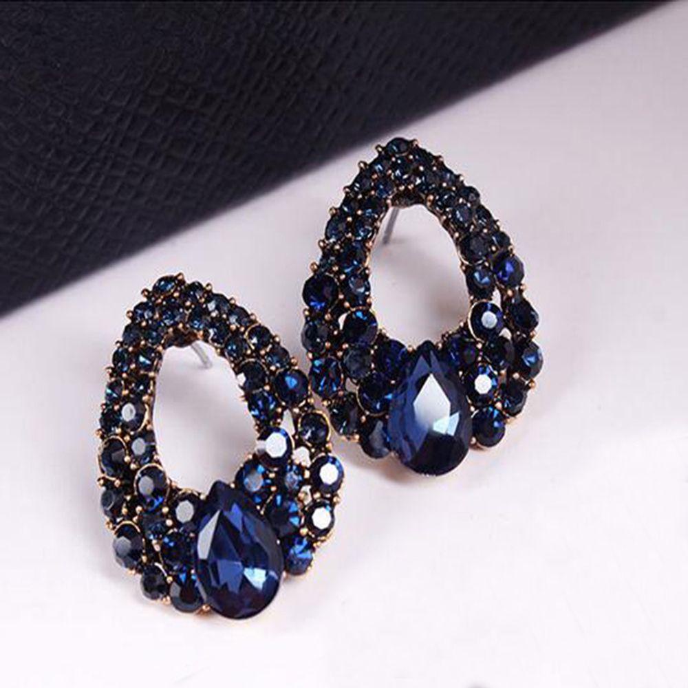 1 Cặp Bông Tai Nữ Màu Xanh Dương Phong Cách Vintage Thanh Lịch Thời Trang|Hoa Tai Dáng Dài Hình Giọt Nước Thời Trang Mùa Hè