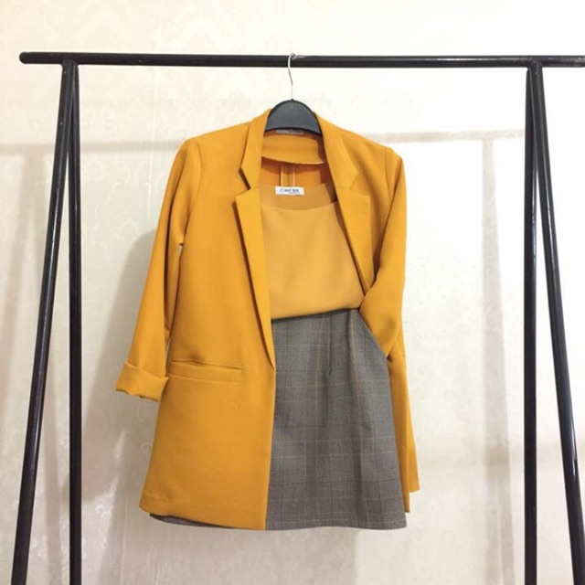 Set blazer vàng kẻ caro 3 món