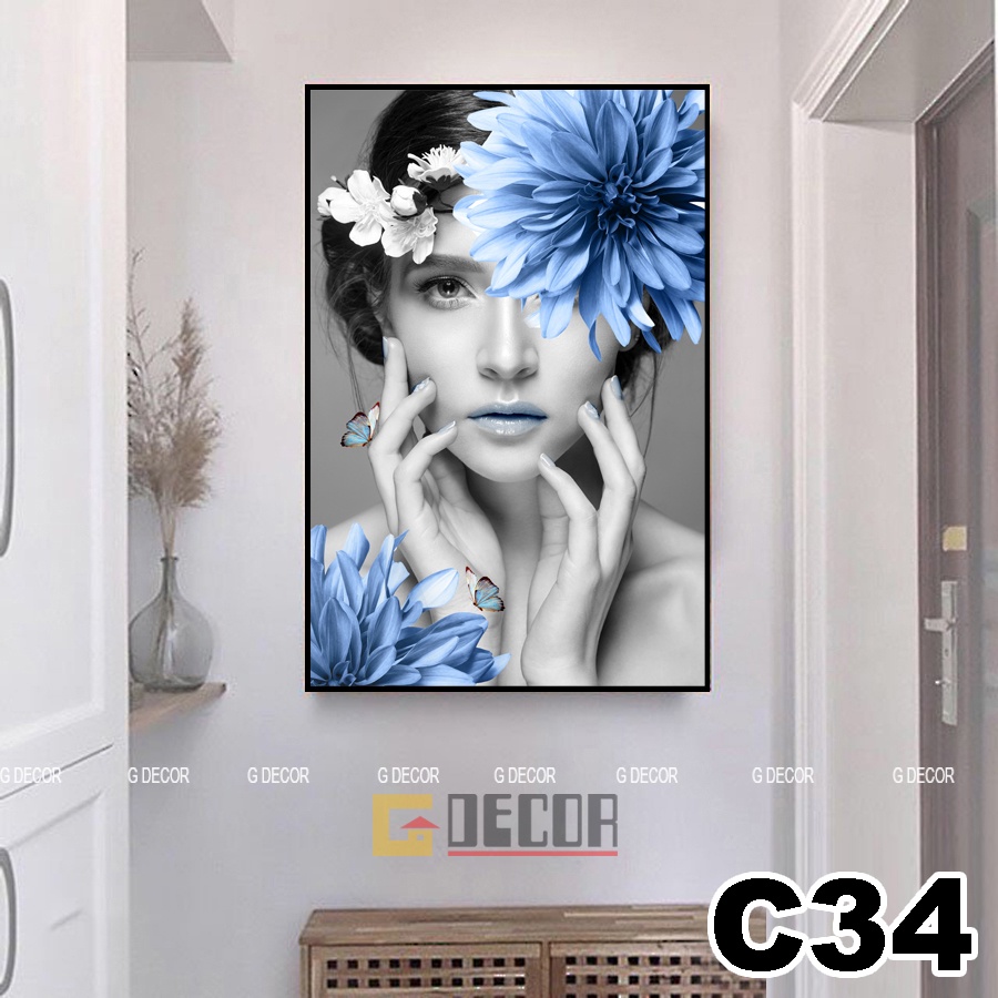Tranh treo tường canvas 1 bức phong cách hiện đại Bắc Âu 34, tranh cô gái trang trí phòng khách, phòng ngủ, spa, store