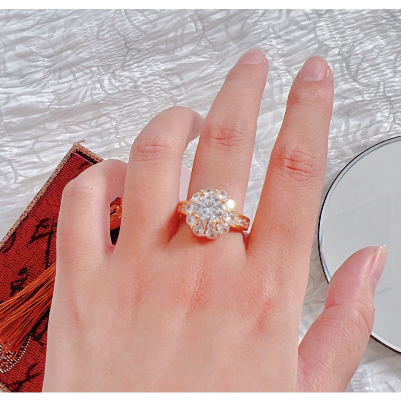 Nhẫn đồng non hoa đá hột cao sang chảnh cam kết không đen Kami