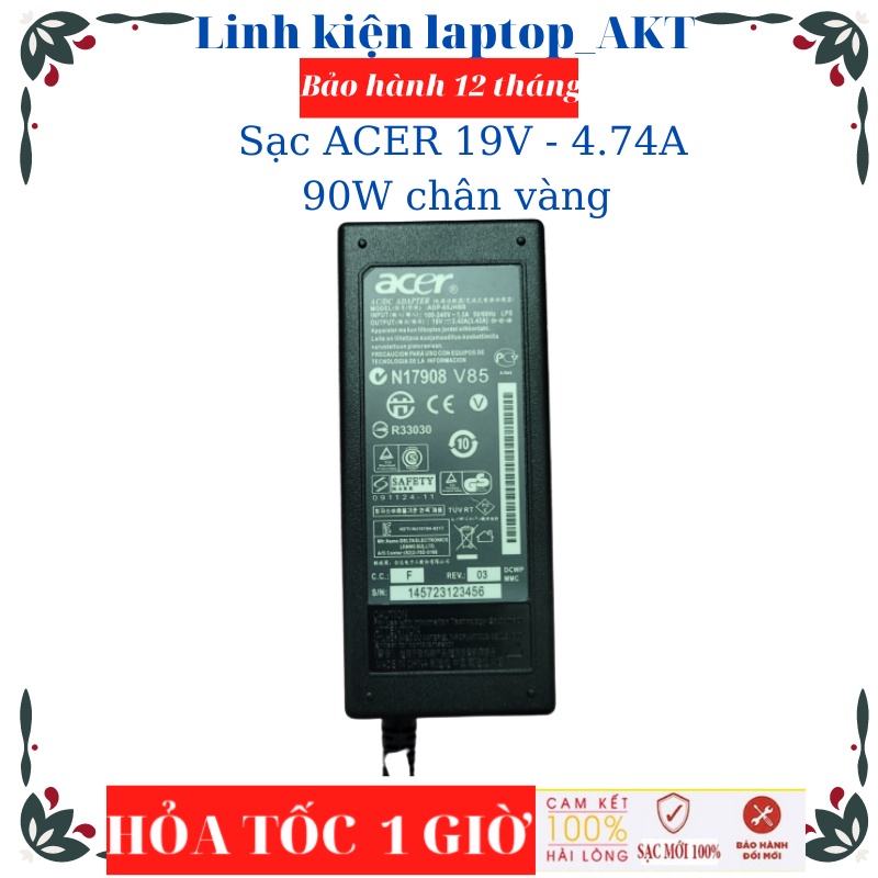 Sạc Laptop ACER 19V-4.74A-90W-ZIN chân thường Aspire 3020 5020 4530S 8460P 8470P 8560P 8760P 8470W 8540W 8570W