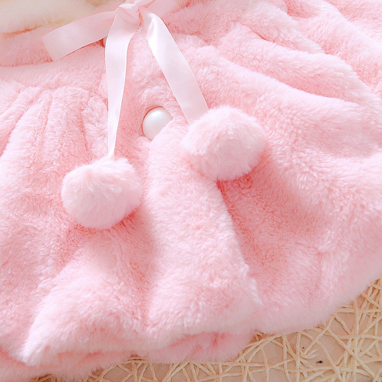 Áo Choàng Lông Tai Thỏ 2 Lớp Dễ Thương Phong Cách Hàn Quốc Cho Bé Gái 10 Tuổi