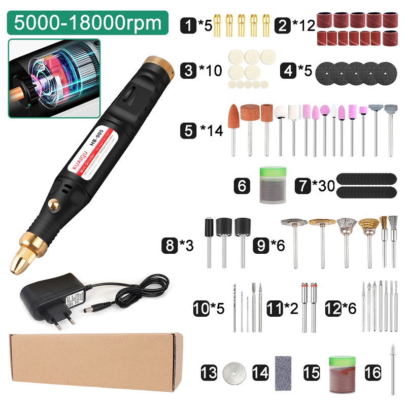 Máy mài và đánh bóng Bộ máy khoan điện mini đa năng có thể xoay kèm phụ kiện chuyên dụng