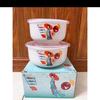 Bộ 2 thố sứ có nắp hút chân không. Hàng Khuyến Mãi.