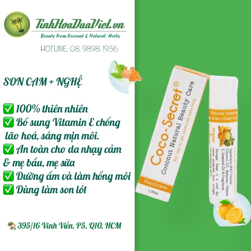 [Q10]SON DẦU DỪA COCO SECRET các loại Dừa nguyên chất, Bạc Hà, Dầu Dừa Tinh Dầu Cam, Dầu Dừa Tinh chất gấc