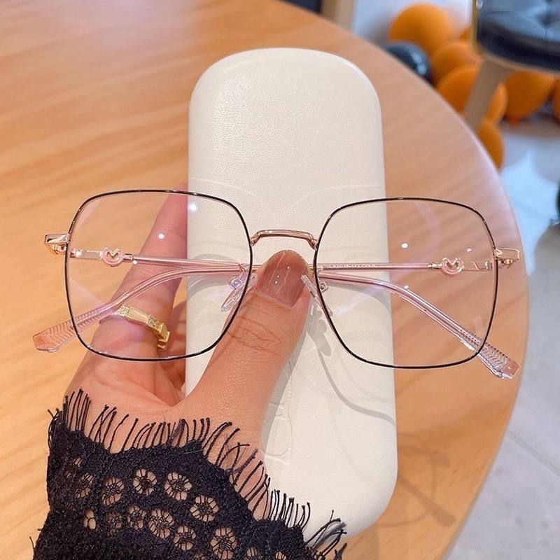 Mắt Kính Gọng Kim Loại Tròng Vuông Chống Ánh Sáng Xanh Thời Trang Hàn Quốc Cho Nữ