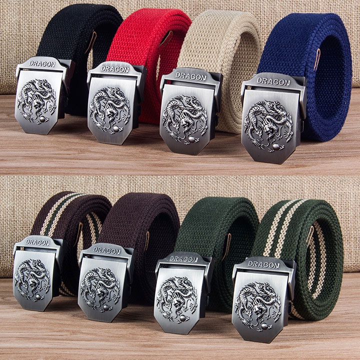 Dây lưng nam vải dù mặt Rồng, thắt lưng nam trẻ trung vải bố siêu bền khóa cài kim loại không gỉ sáng bóng