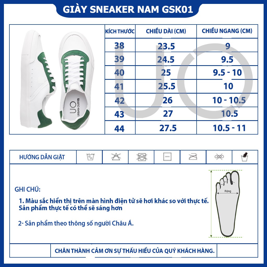 Giày Sneaker Nam Trắng URBAN OUTFITS Phối Màu GSK01 Cổ Thấp Thể Thao Hàn Quốc Outfit Size 39 Đến 44 Đẹp Rẻ