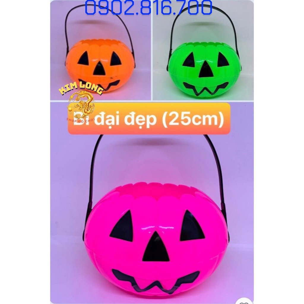 Giỏ Bí Ngô Halloween có đèn led 7 màu đẹp cho bé gái và bé trai đựng kẹo và nguyên liệu trang trí dịp lễ halloween