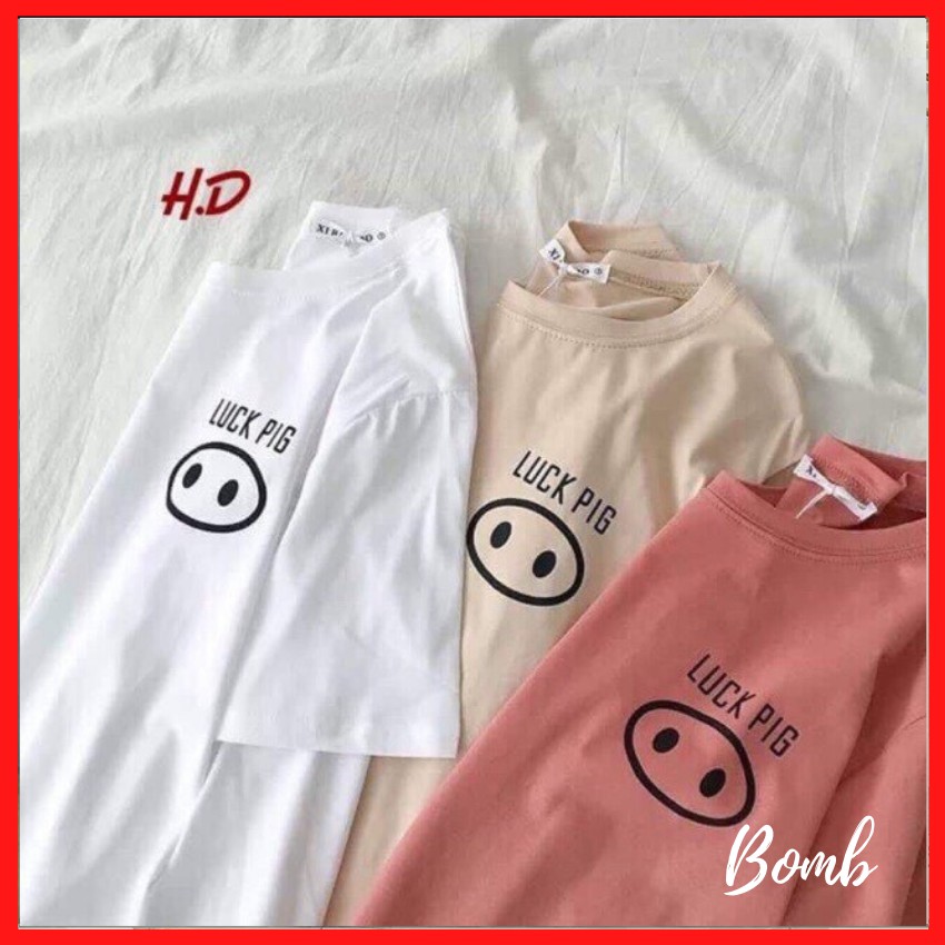Sale hot! Áo thun tay lỡ dáng rộng in hình mèo mặt lợn luck pig ngộ nghĩnh cực đáng yêu!