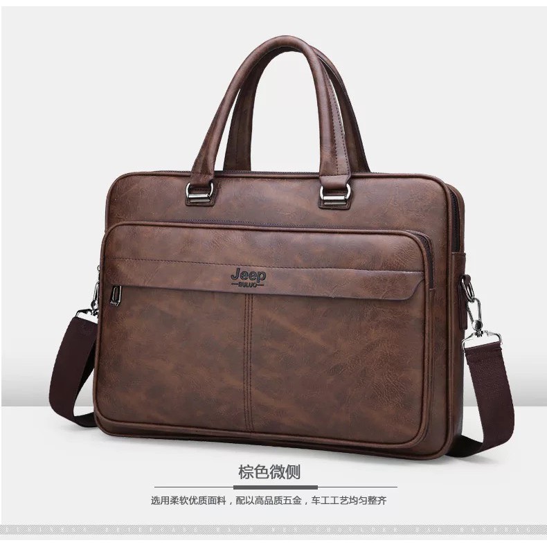 Túi xách cặp da đựng laptop da bò công sở JEEP BULUO T25 (Nâu đậm-Nâu sáng-Đen) | BigBuy360 - bigbuy360.vn