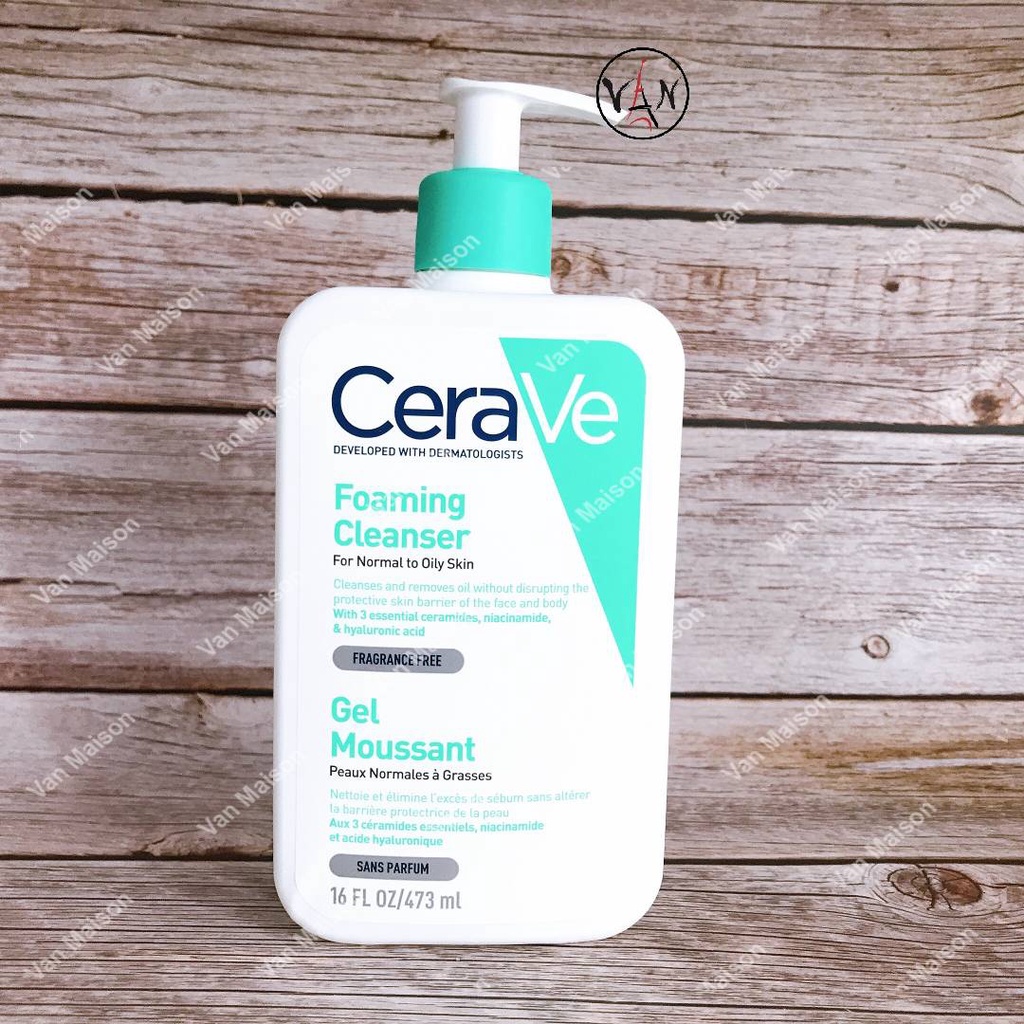 Sữa rửa mặt cerave dạng gel nhẹ dịu dành cho da thường da dầu da mụn da khô da nhạy cảm 236ml 473ml - phiên bản Pháp