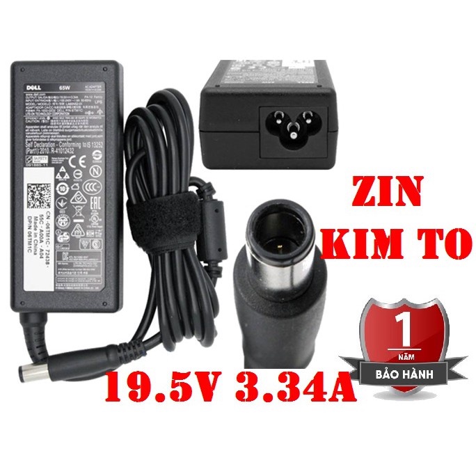 Sạc Laptop Dell 19.5V 3.34A Chân Kim to - thường - Adapter kèm dây nguồn - NEW 65W