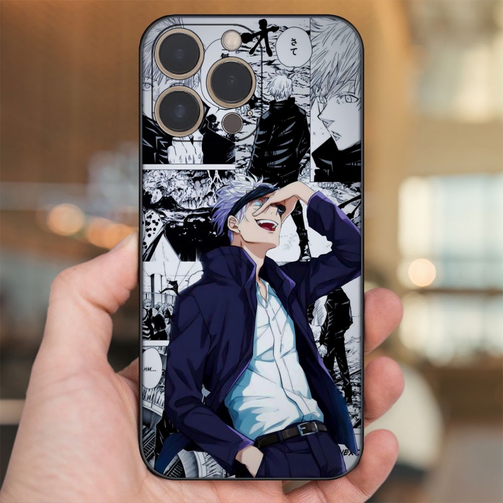 Ốp lưng iPhone 14 Pro dẻo đen cạnh vuông in hình Satoru Jujutsu Kaisen
