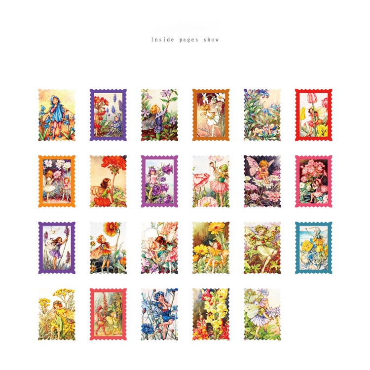 Sticker hộp 46 miếng dán - Tem Nàng Tiên Hoa - Hộp nhãn dán trang trí sổ tay bullet journal - M435