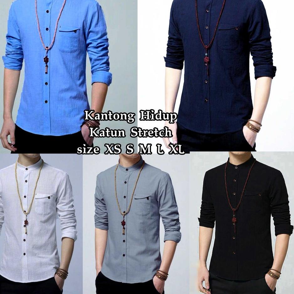 Áo Sơ Mi Nam Màu Xanh Dương / Đen / Trắng / Xám Nhạt Kiểu Hồi Giáo Size Xs S M L Xl