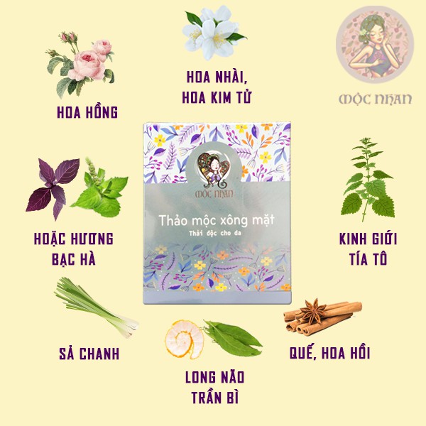 Xông mặt thảo dược sáng da, giảm mụn, 15 loại thảo dược xông mặt thải độc, thông thoáng da MỘC NHAN handmade