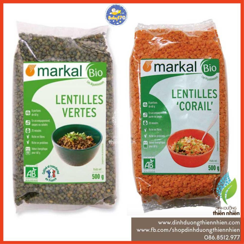 Đậu Lăng Xanh - Đậu Lăng Đỏ Hữu Cơ Markal Organic Lentils, 500g