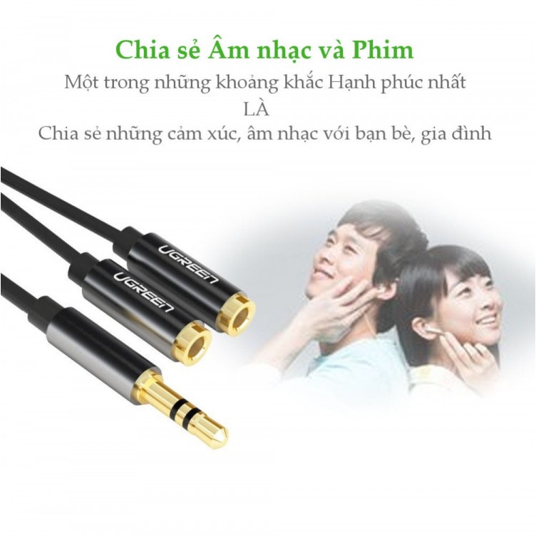 Cáp chia 2 cổng Audio 3.5mm 1 đầu đực ra 2 đầu cái 20cm UGREEN AV123 10532 - Hàng Chính Hãng