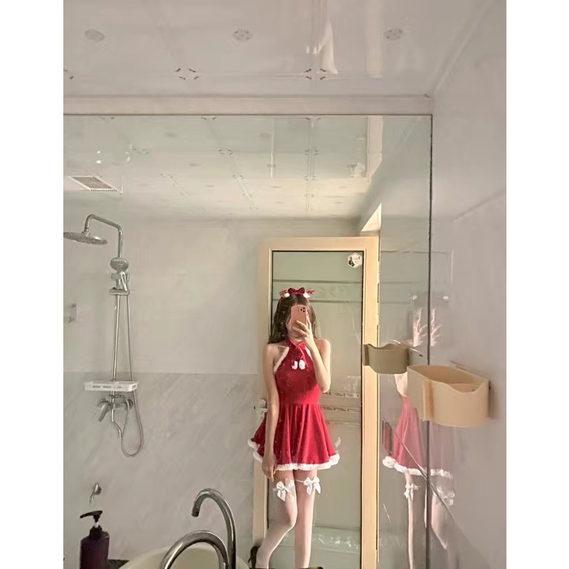 ♥️Đầm,Váy Đỏ Viền Lông Giáng Sinh Tay RờiSize S-XL