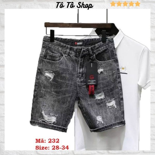 Quần Sọt Nam ❤️FREESHIP❤️ Quần Short Jean Nam Đen Phối Rách Chất Bò Cao Cấp Chuẩn Hàng Shop Tô Tồ Shop - QSJNM232