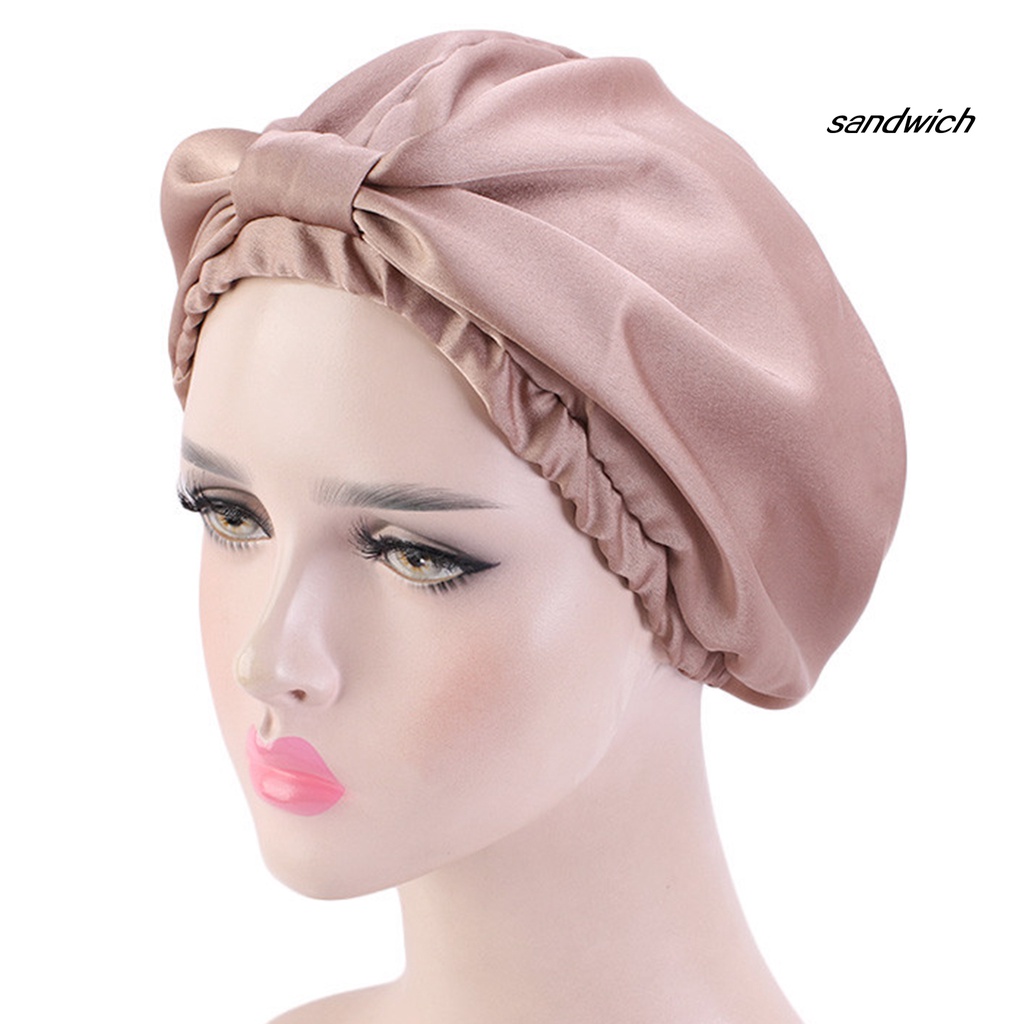 Mũ trùm đầu hai lớp màu trơn co giãn bảo vệ tóc khi ngủ thiết kế đơn giản