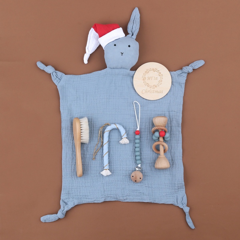 Bộ 6 Món Đồ Chơi Gồm Khăn Cotton Và Kẹp Ti Giả Bằng Silicone Hình Thỏ Cho Bé
