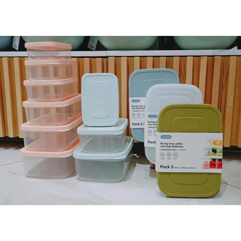 Bộ 6 Hộp Đựng Thực Phẩm Chữ Nhật INOCHI, Hộp Bảo Quản Thức Ăn Rau Củ Quả Tủ Lạnh Cao Cấp