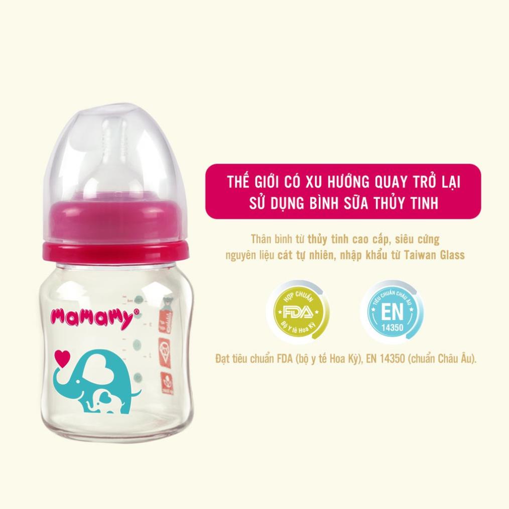 Bình sữa giữ nhiệt thủy tinh cổ rộng Mamamy, bình sữa cho bé sơ sinh 240ml