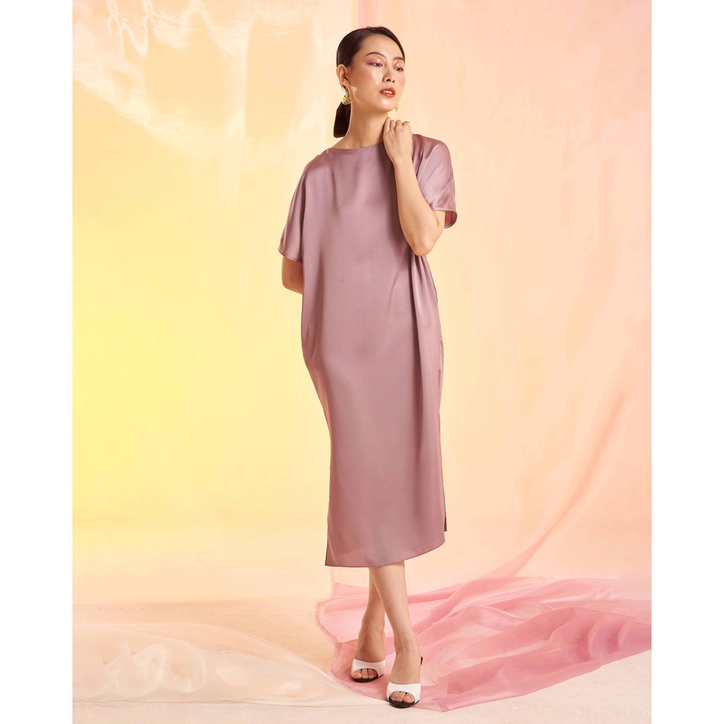 Đầm lụa cổ thuyền xẻ tà Mauve Signature dress 12 màu sắc