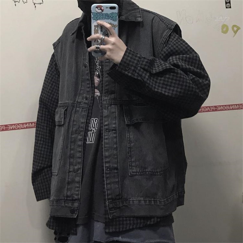 Áo Khoác Denim Không Tay Dáng Rộng Phong Cách Harajuku Hàn Quốc Thời Trang Cho Nam Nữ 12802