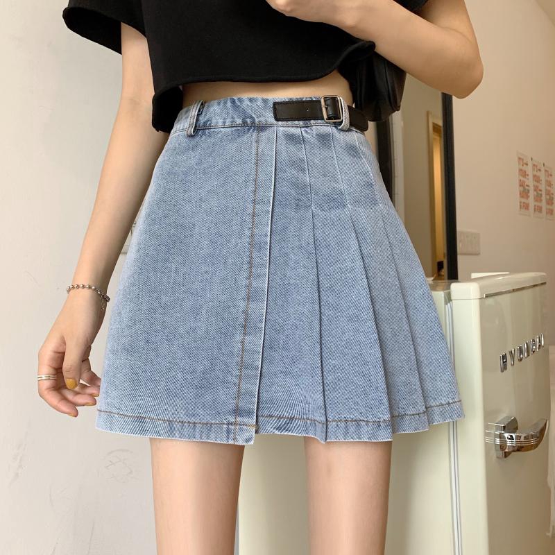 In stock Chân Váy Denim Chữ A Lưng Cao Thiết Kế Xếp Ly Xinh Xắn | BigBuy360 - bigbuy360.vn