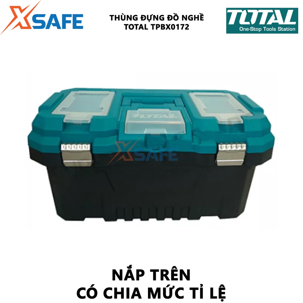 Hộp đựng đồ nghề TOTAL TPBX0172 Thùng đồ nghề khóa kim loại tải trọng tối đa 15kg, chất liệu nhựa PP cứng cáp, bền bỉ