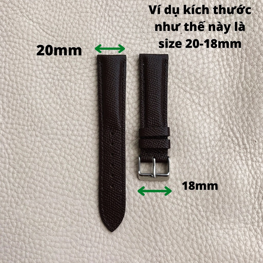 [TẶNG TOOL THAY] Dây đồng hồ da bò nam may tay 100% chỉ nổi cao cấp size 20mm khóa thép không gỉ