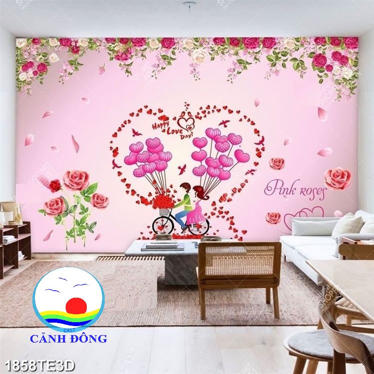 Decal dán tường tình yêu trang trí phòng vợ chồng, phòng cưới lãng mạn, sang trọng - in theo size yêu cầu