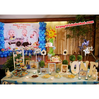 Trang trí sinh nhật, combo bóng trang trí tường + set phụ kiện bàn tiệc trang trí sinh nhật, đầy tháng, thôi nôi