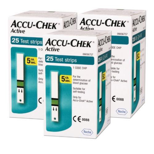 Que thử đường huyết ACUCHECK ACTIVE 25 QUE  dùng cho máy đơn vị moll/l hoặc mg/dl( date xa)