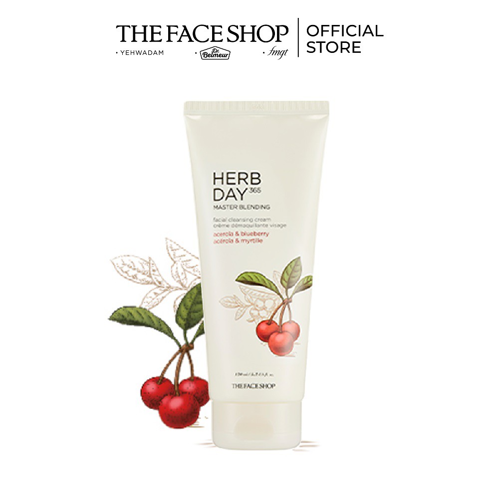 (HSD 01/12/22) Kem Tẩy Trang Thefaceshop Herb Day 365 Master Blending Facial Cleansing Cream Acerola&amp;Blueberry 170ml