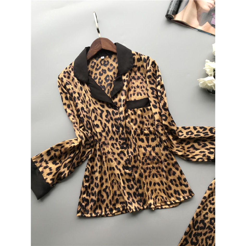 Bộ Đồ Ngủ Pijama Dài Tay In Họa Tiết Da Báo Hợp Thời Trang Cho Nữ