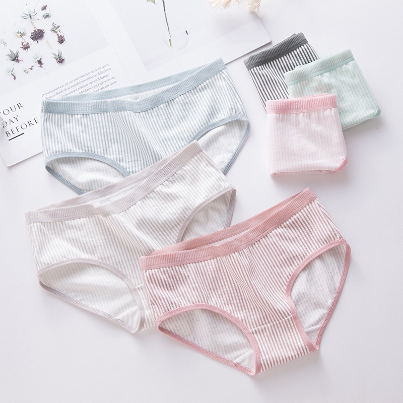 Quần Lót Nữ Cotton Tăm Phối Kẻ Siêu Mềm MS031