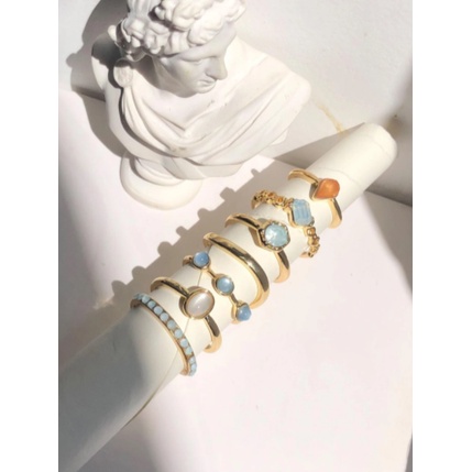 Set nhẫn hạt đá nhiều màu