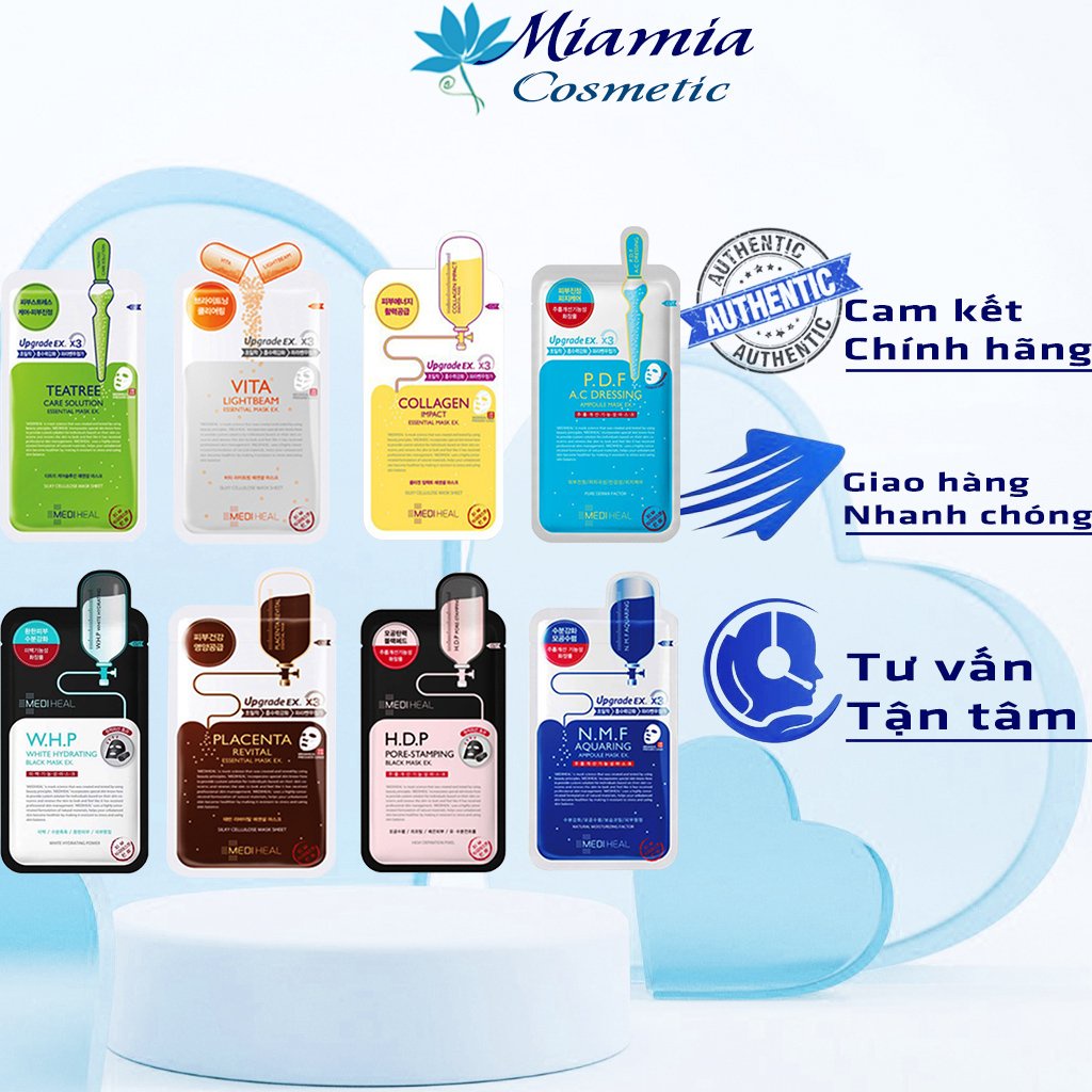 Mặt Nạ Mediheal Mặt Nạ Giấy (Miếng Lẻ) 6 Dòng H.D.P, N.M.F, TEATREE, PLACENTA, VITA, COLLAGEN [NHẬP KHẨU CHÍNH HÃNG]