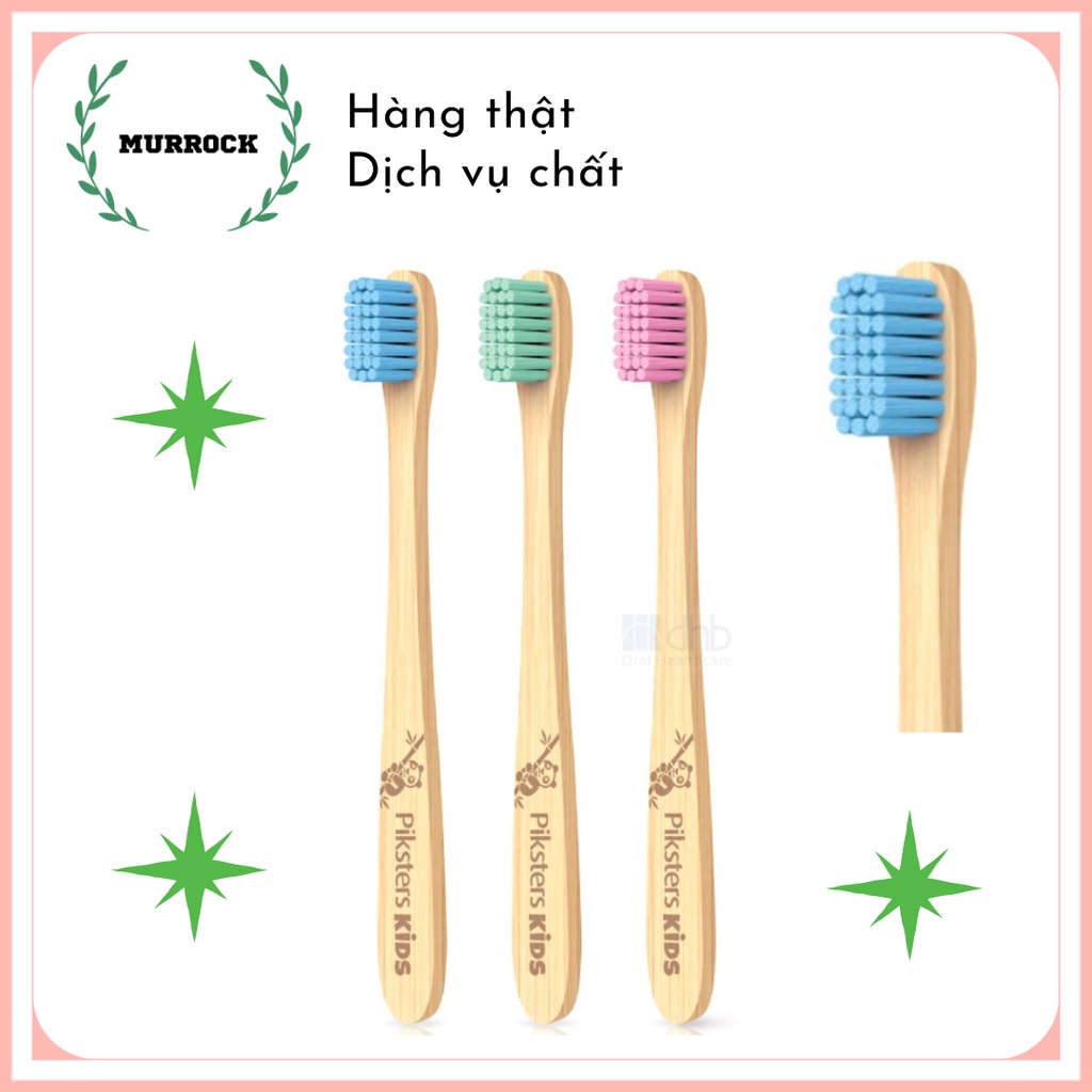 Bàn chải tre trẻ em Piksters Bamboo classic kids size UK Anh Quốc