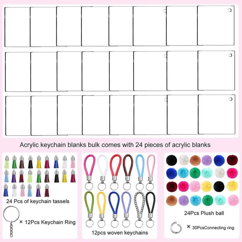 Set 126 Móc Khóa Acrylic Trong Suốt Kèm Tua Rua