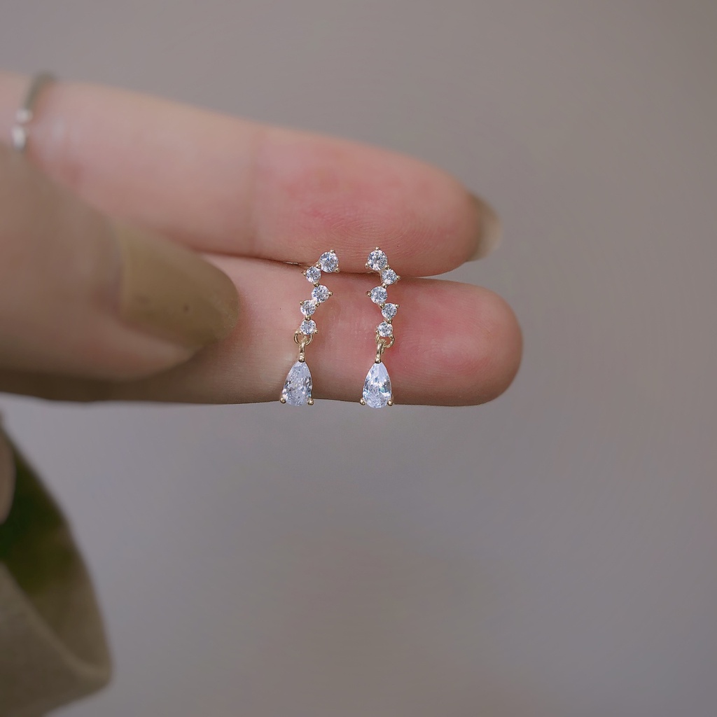 Bông Tai Mạ Bạc 925 Đính Đá Zircon Thời Trang Hàn Quốc Thanh Lịch Cho Nữ