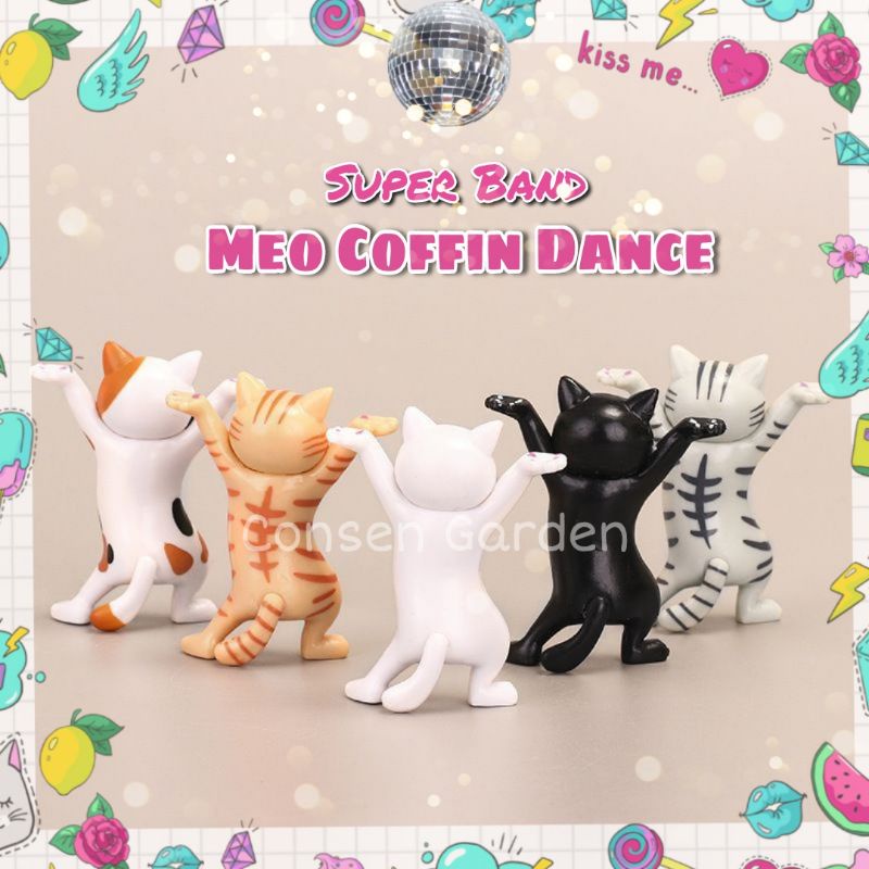 Mô Hình Trang Trí 5 AE Mèo Khiêng Hòm - Mèo Coffin Dance