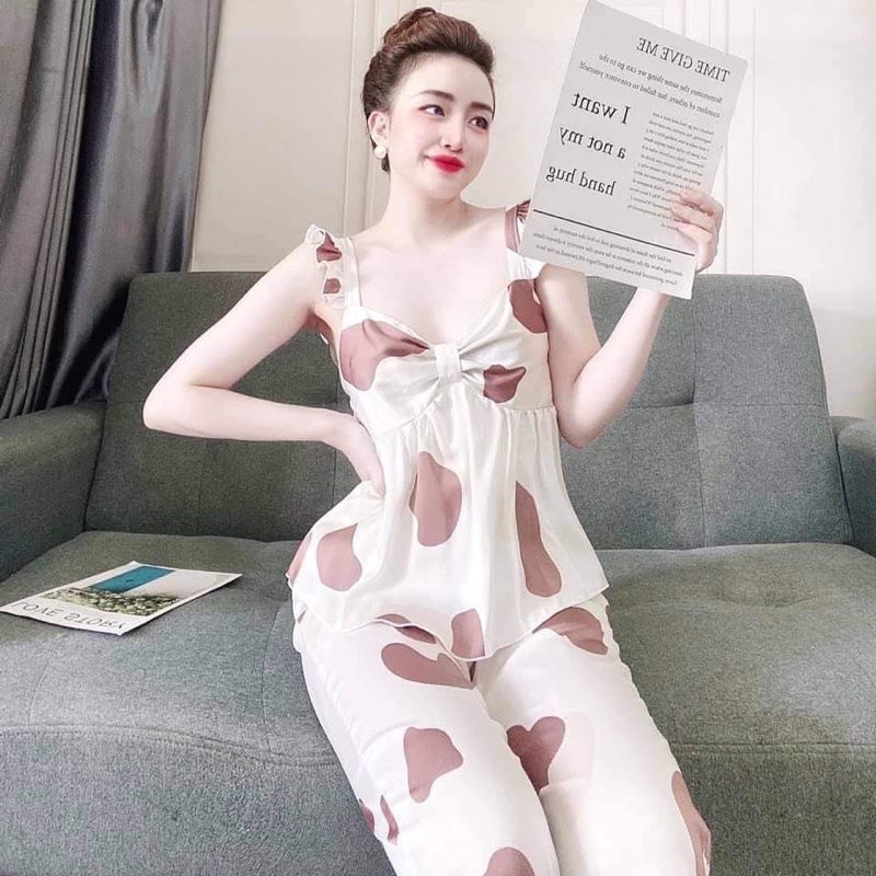 Set Bộ Bigsize❤️Set Bộ 2 Dây Nơ Ngực Quần Lửng Qua Gối Chất Lụa Mềm Mát Hàng May Kỹ Size 50-95kg | BigBuy360 - bigbuy360.vn